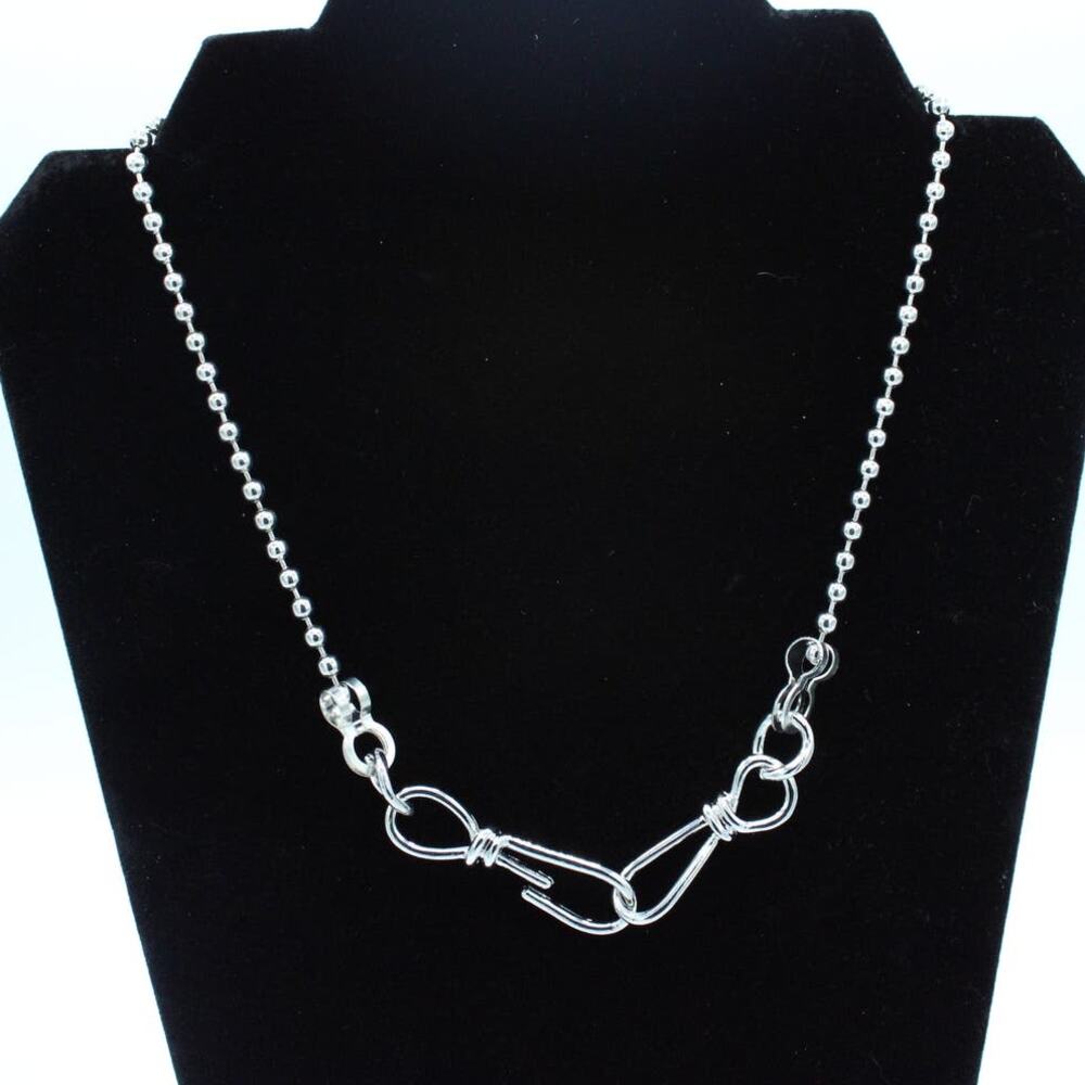 Silver Bead Chain Double Ring Clasp Fashion Necklace ~ NEW